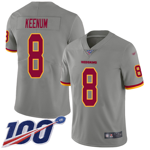 Washington Redskins Limited Gray Youth Case Keenum Jersey NFL Football 8 100th Season Inverted